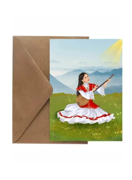 Открытка «Казахстан. Девушка с домброй»