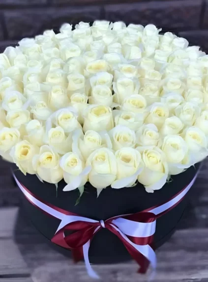 75 белых роз в коробке