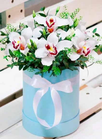 Белые орхидеи в коробке
